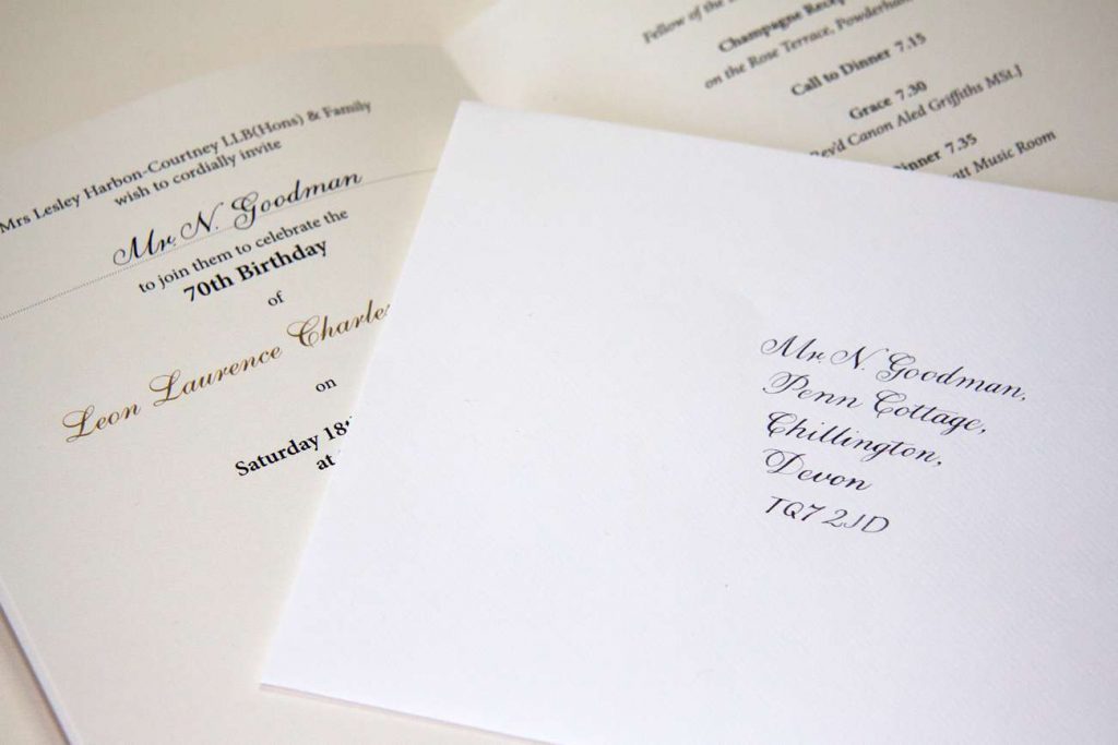 Names on invitation with matching envelope