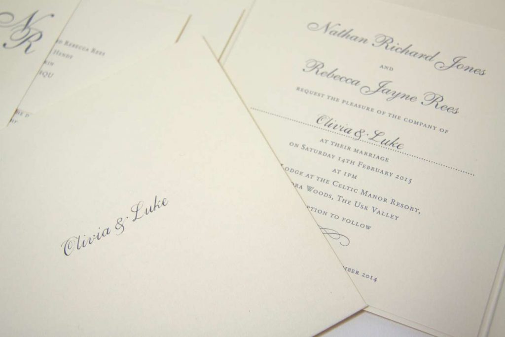 Names written on printed wedding invitations