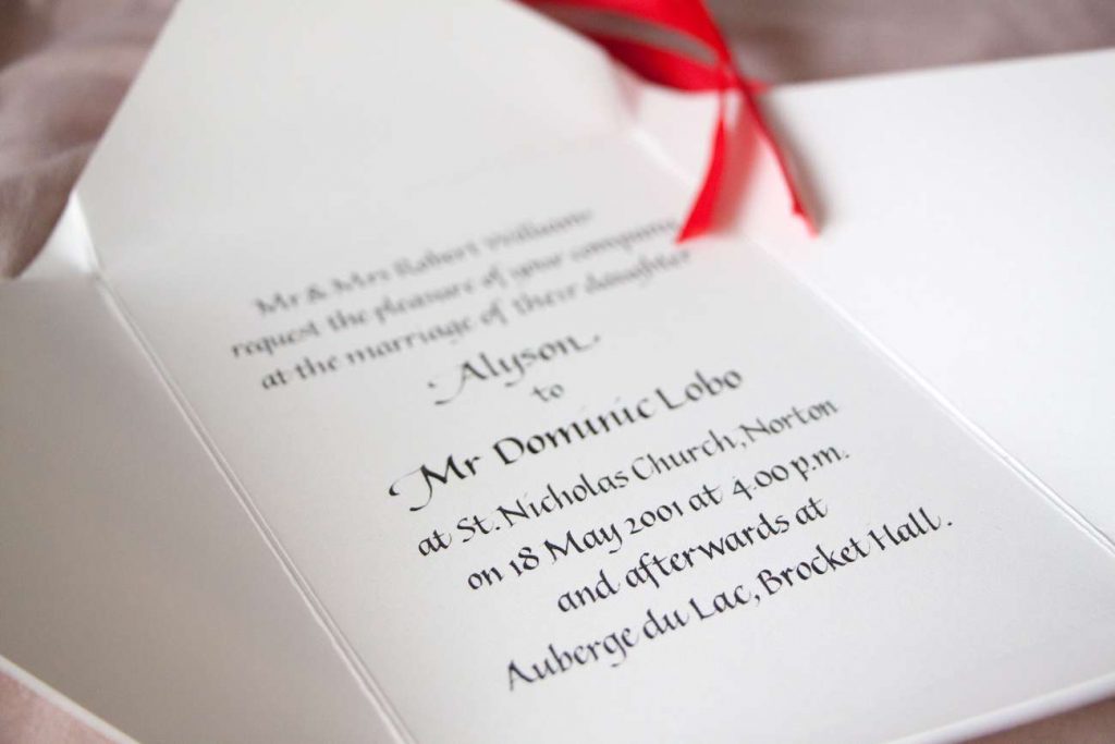 An envelope style wedding invitation