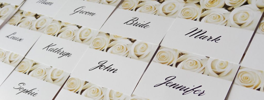 Place cards written in copperplate calligraphy